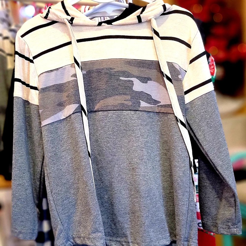 Stripes And Camo Color Block Hoodie